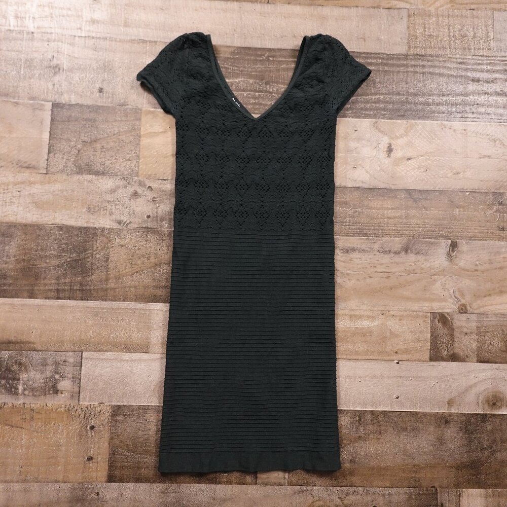 bebe Bodycon‎ Knit Tunic Top Women’s M/L Green Lace Ribbed Made USA